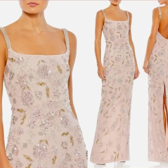 NWT Mac Duggal 10808 Size 8 HAND BEADED FLORAL GOWN WITH BEADED SPAGHETTI STRAPS - Picture 1 of 11